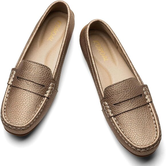 Kordal Women's Rose Gold Leather Comfortable & Lightweight Penny Loafers Flats - Picture 9 of 9